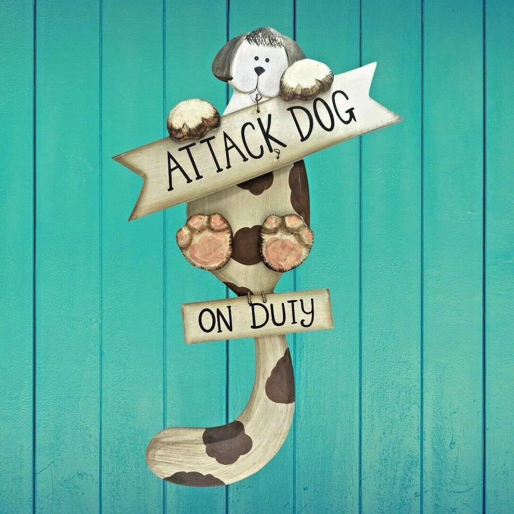 Dog Lovers Wooden Hanging Signs Attack Dog On Duty Pet Lovers Signs